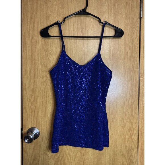 Express Tops - EXPRESS Sequin Shimmering Tank Top SMALL Blue Preppy Party Feminine Y2k Concert